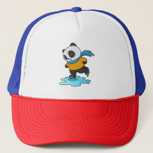 Panda at Ice skating with Ice skates & Scarf Trucker Hat