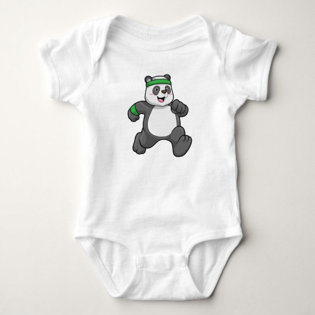 Panda at Jogging with Headband Baby Bodysuit (Front)