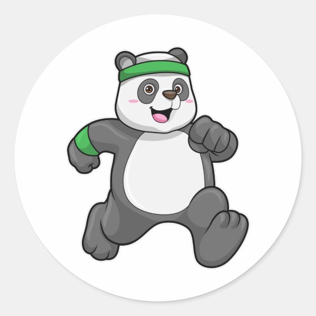 Panda at Jogging with Headband Classic Round Sticker (Front)