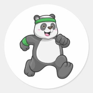 Panda at Jogging with Headband Classic Round Sticker