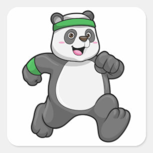 Panda at Jogging with Headband Square Sticker
