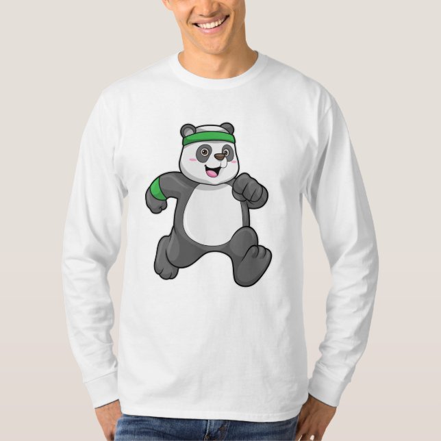 Panda at Jogging with Headband T-Shirt (Front)
