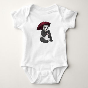 Panda at Rain with Umbrella Baby Bodysuit