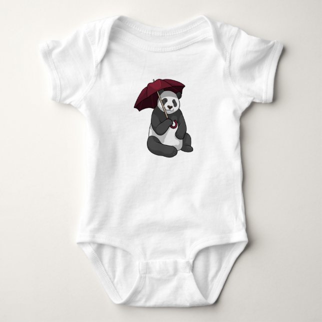 Panda at Rain with Umbrella Baby Bodysuit (Front)