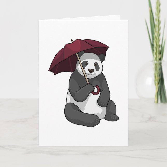 Panda at Rain with Umbrella Card (Front)