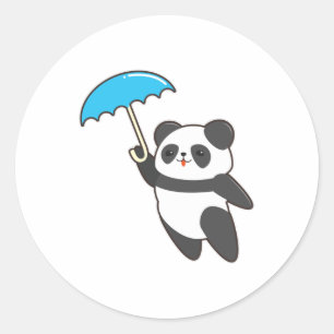 Panda at Rain with Umbrella Classic Round Sticker
