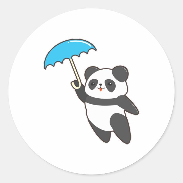 Panda at Rain with Umbrella Classic Round Sticker (Front)