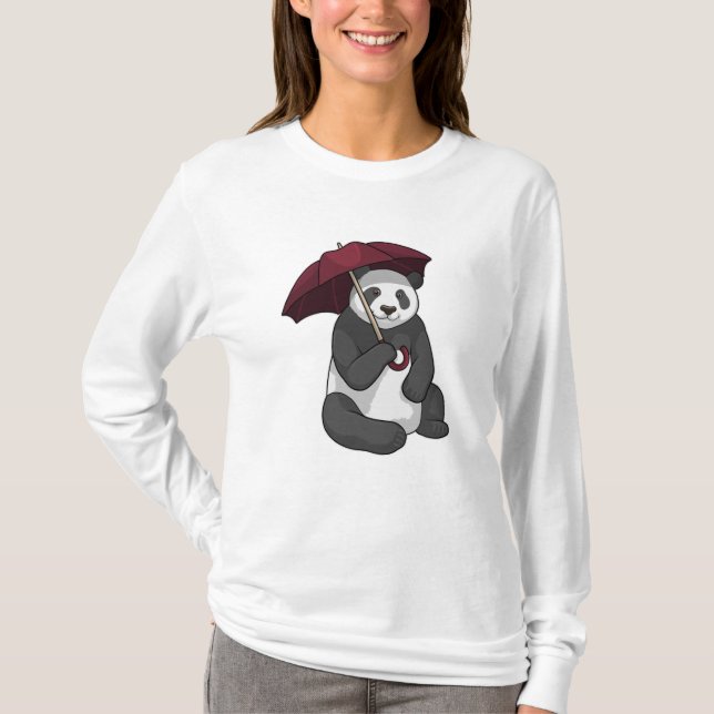 Panda at Rain with Umbrella T-Shirt (Front)