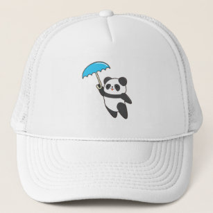 Panda at Rain with Umbrella Trucker Hat