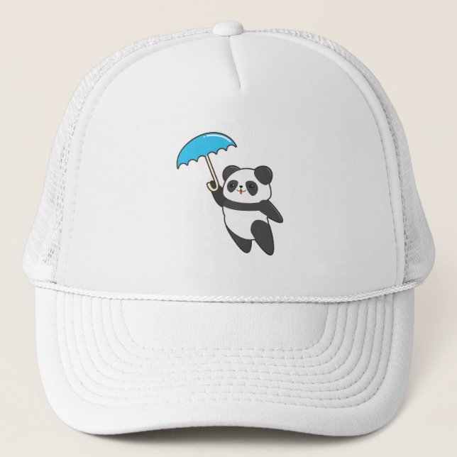 Panda at Rain with Umbrella Trucker Hat (Front)