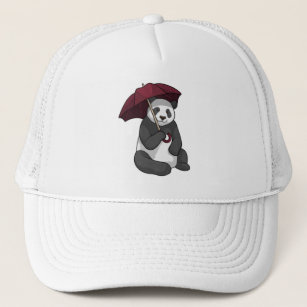 Panda at Rain with Umbrella Trucker Hat