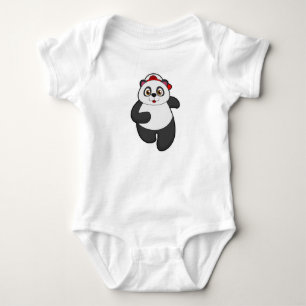 Panda at Running with Cap Baby Bodysuit
