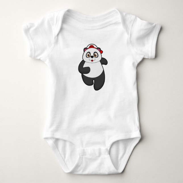Panda at Running with Cap Baby Bodysuit (Front)
