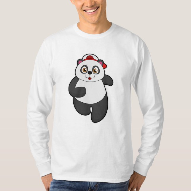 Panda at Running with Cap T-Shirt (Front)
