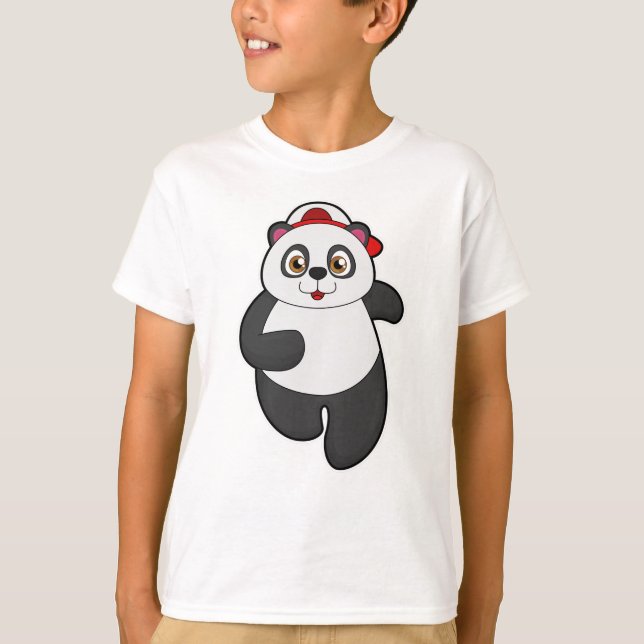Panda at Running with Cap T-Shirt (Front)