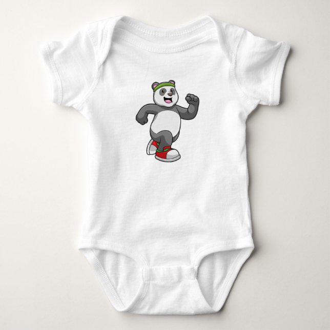 Panda at Running with Headband Baby Bodysuit (Front)