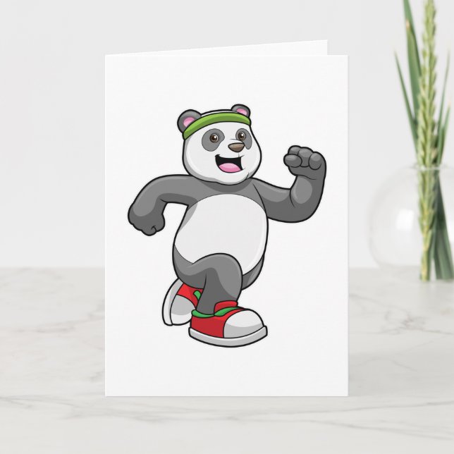 Panda at Running with Headband Card (Front)