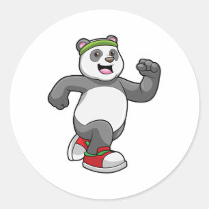 Panda at Running with Headband Classic Round Sticker