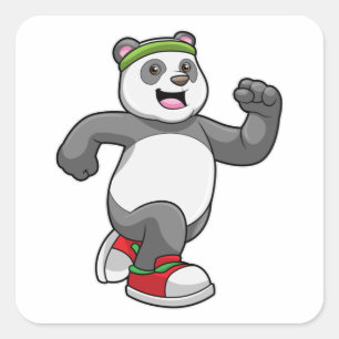 Panda at Running with Headband Square Sticker