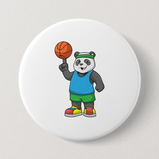 Panda at Sports with Basketball 7.5 Cm Round Badge (Front)