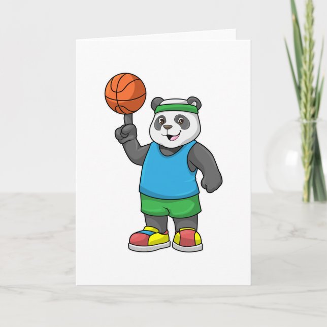 Panda at Sports with Basketball Card (Front)