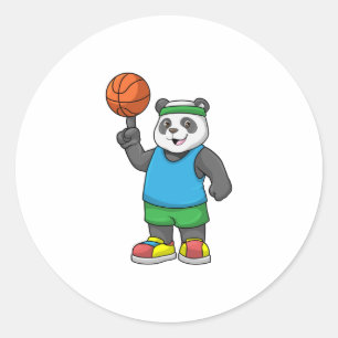 Panda at Sports with Basketball Classic Round Sticker