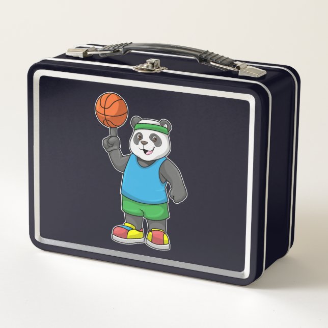 Panda at Sports with Basketball Metal Lunch Box (Front)