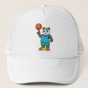 Panda at Sports with Basketball Trucker Hat