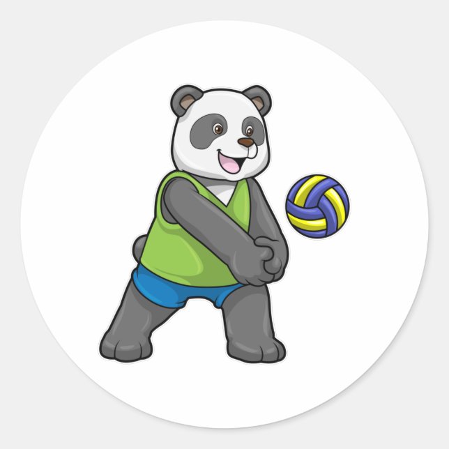 Panda at Sports with Volleyball Classic Round Sticker (Front)