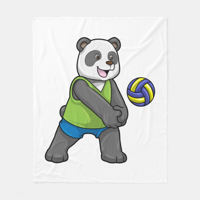 Panda at Sports with Volleyball Fleece Blanket (Front)