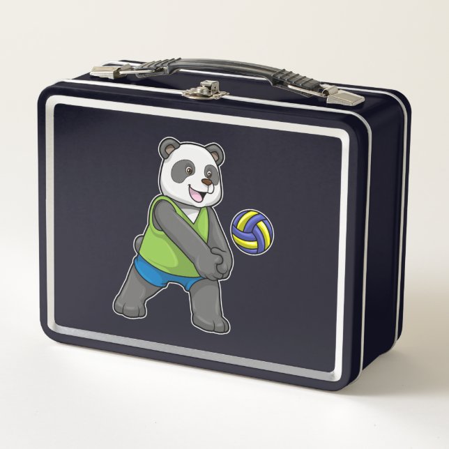 Panda at Sports with Volleyball Metal Lunch Box (Front)