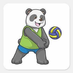 Panda at Sports with Volleyball Square Sticker