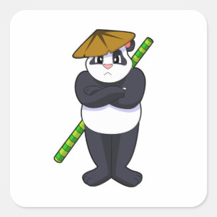 Panda at Stick fight Martial arts.PNG Square Sticker