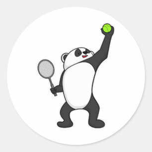 Panda at Tennis with Tennis racket Classic Round Sticker