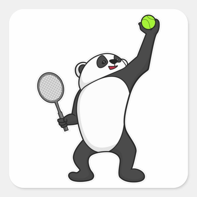 Panda at Tennis with Tennis racket Square Sticker (Front)