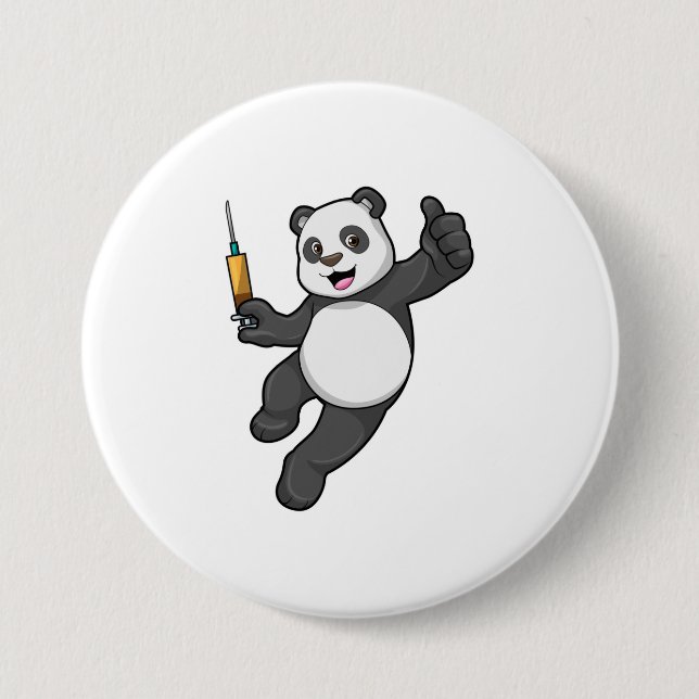 Panda at Vaccination with Syringe 7.5 Cm Round Badge (Front)