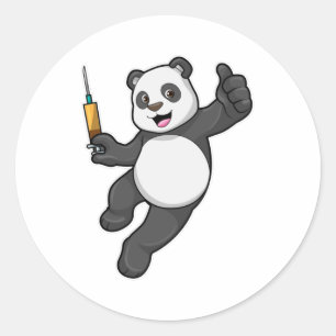 Panda at Vaccination with Syringe Classic Round Sticker