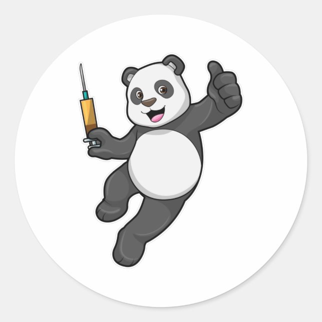 Panda at Vaccination with Syringe Classic Round Sticker (Front)