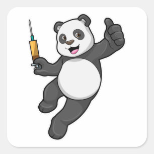 Panda at Vaccination with Syringe Square Sticker