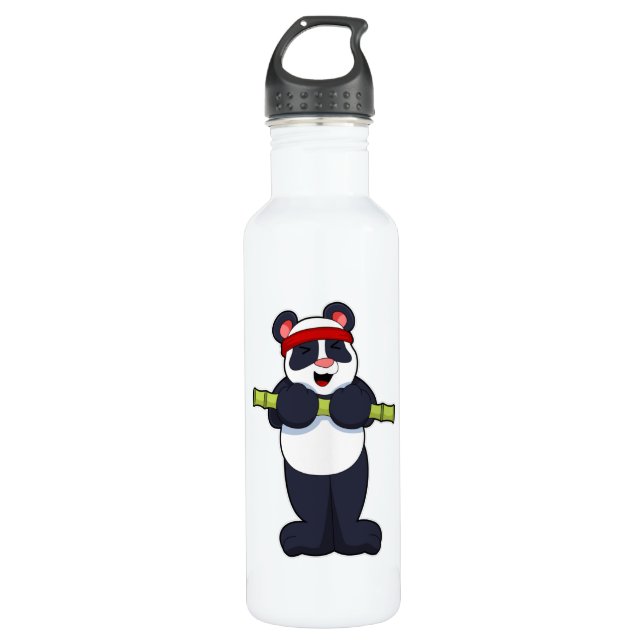 Panda at Work out with Bamboo Weight 710 Ml Water Bottle (Front)