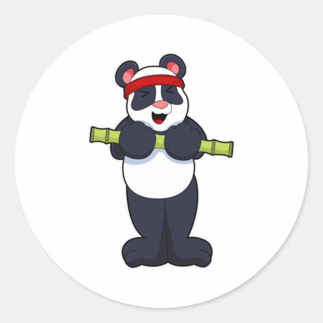 Panda at Work out with Bamboo Weight Classic Round Sticker (Front)