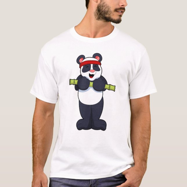 Panda at Work out with Bamboo Weight T-Shirt (Front)