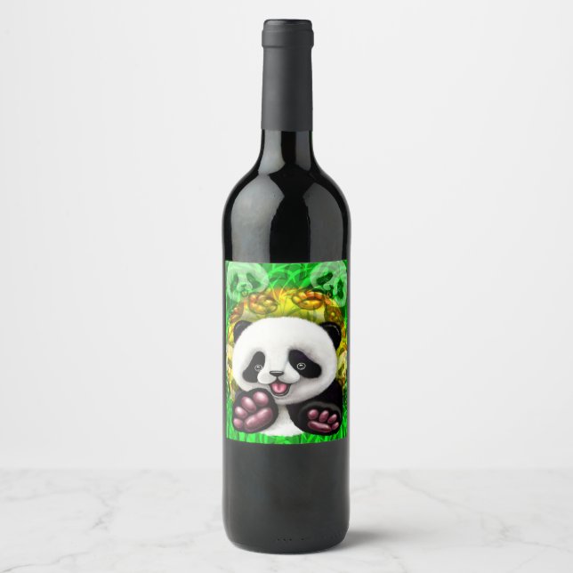 Panda Baby Bear Cute and Happy Wine Label (Front)