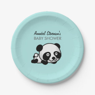 Panda Baby Boy Shower Paper Plate