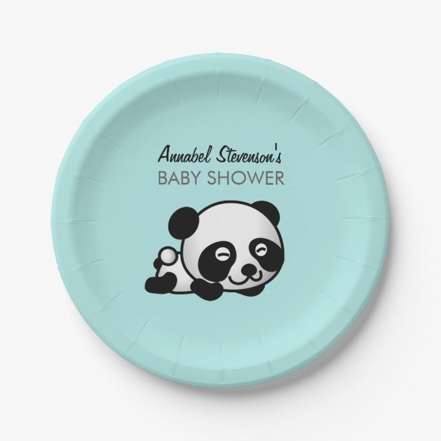 Panda Baby Boy Shower Paper Plate (Front)