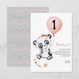 Panda baby Girl 1st Birthday Party Thank You