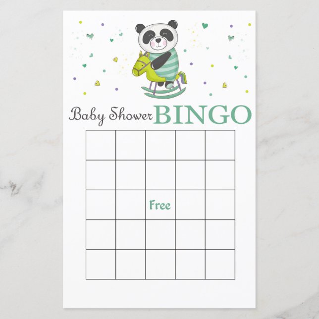 Panda baby shower bingo card (Front)