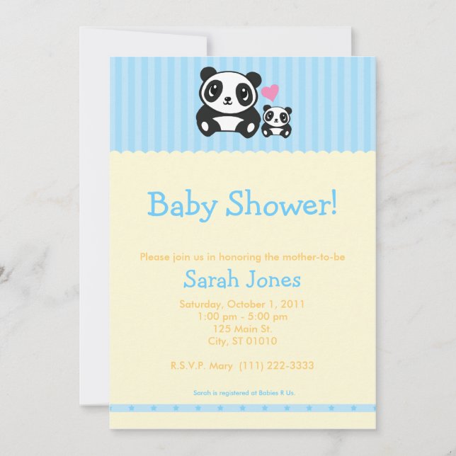 Panda Baby Shower - Blue & Orange Invitation (Front)