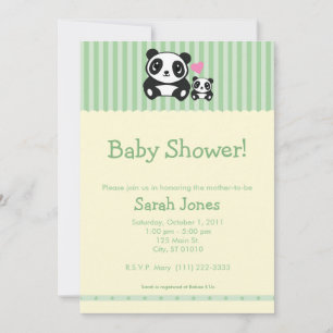Panda Baby Shower - Green & Cream Invitation