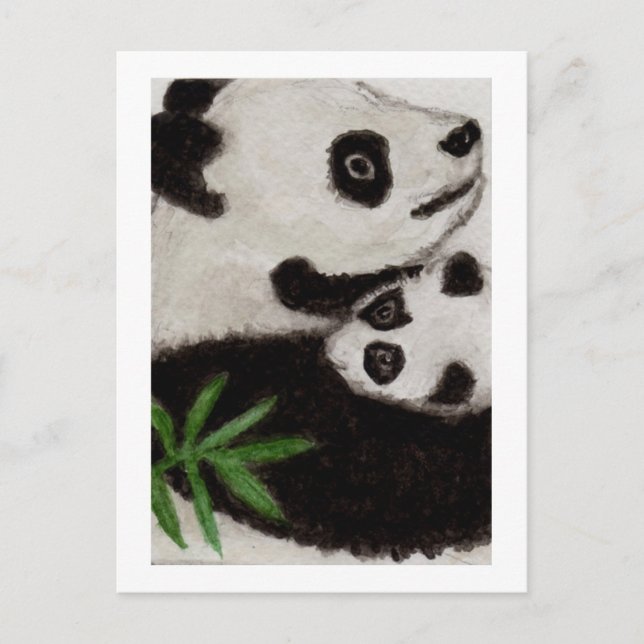 Panda & Baby Watercolour Postcard thankyou etc. (Front)